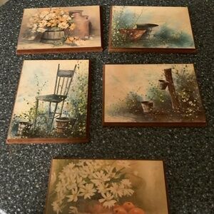Wooden Plaques Vintage Set of 5 Country Look